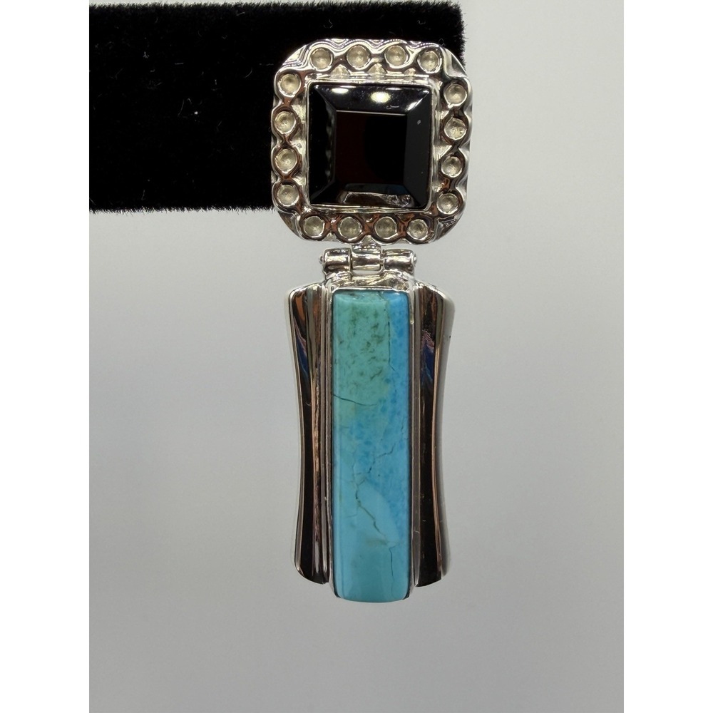 Sterling Silver Turquoise Smoky Topaz Dangle Earrings Southwestern Statement 925 - Picture 4 of 14